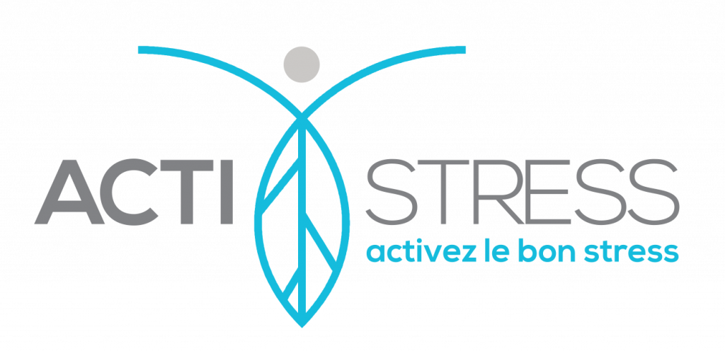 logo anti stress activez le bon stress avec un symbole bleu assimilable à une feuille humaine