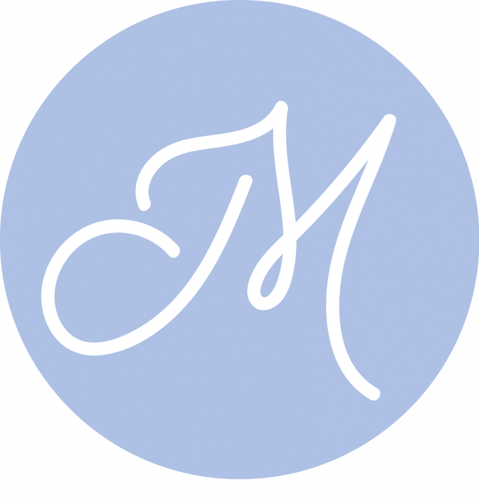 Logo icone Juliette Mellentin bleu lavande avec initiale JM script